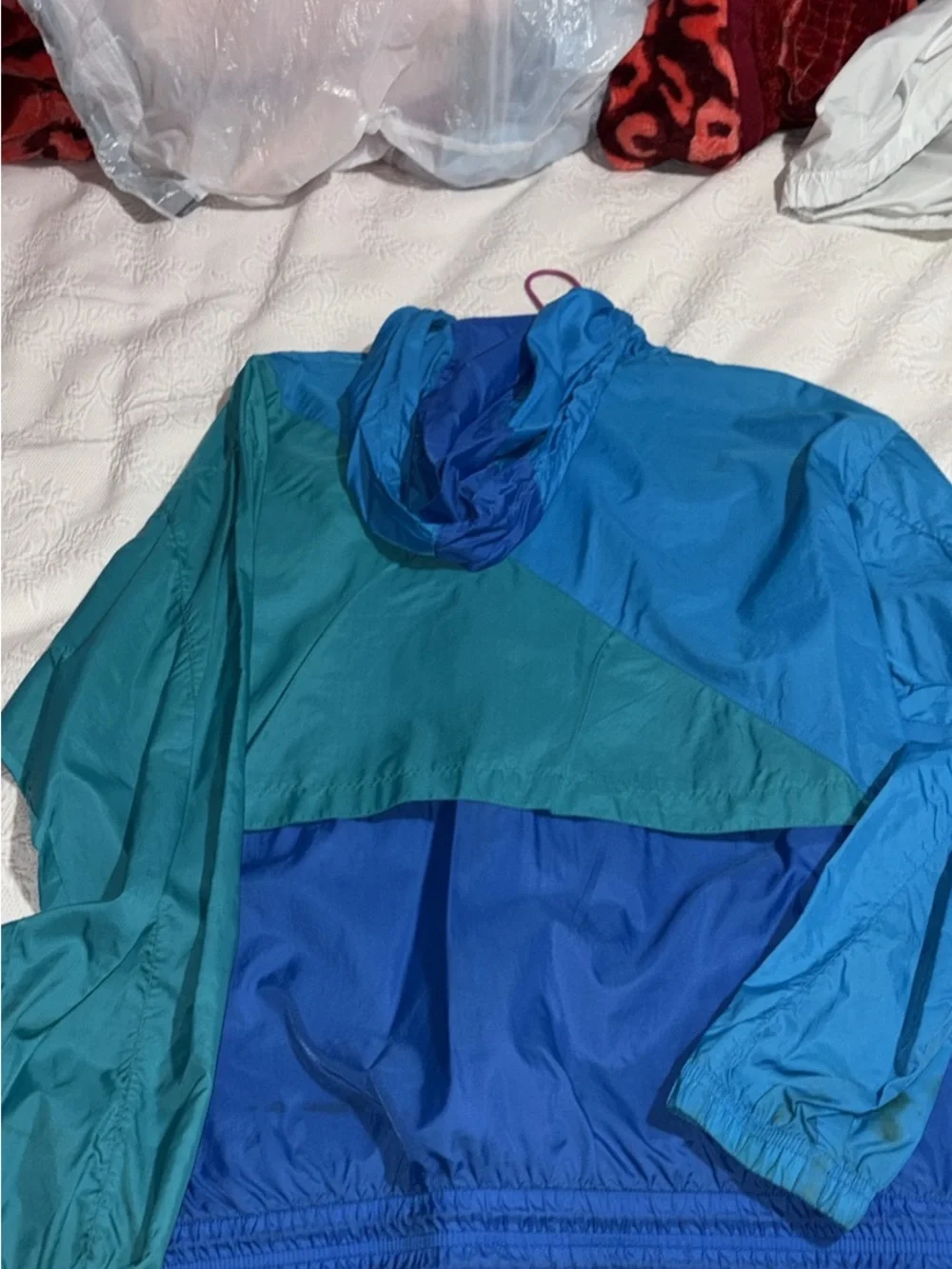Nike Teal and Blue Colorblock Raincoat with Hood